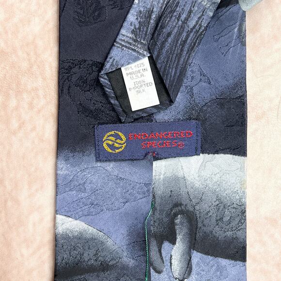 Vintage 90s Endangered Species Manatee Silk Neck Tie Animal Print Teacher Safari - Picture 3 of 8